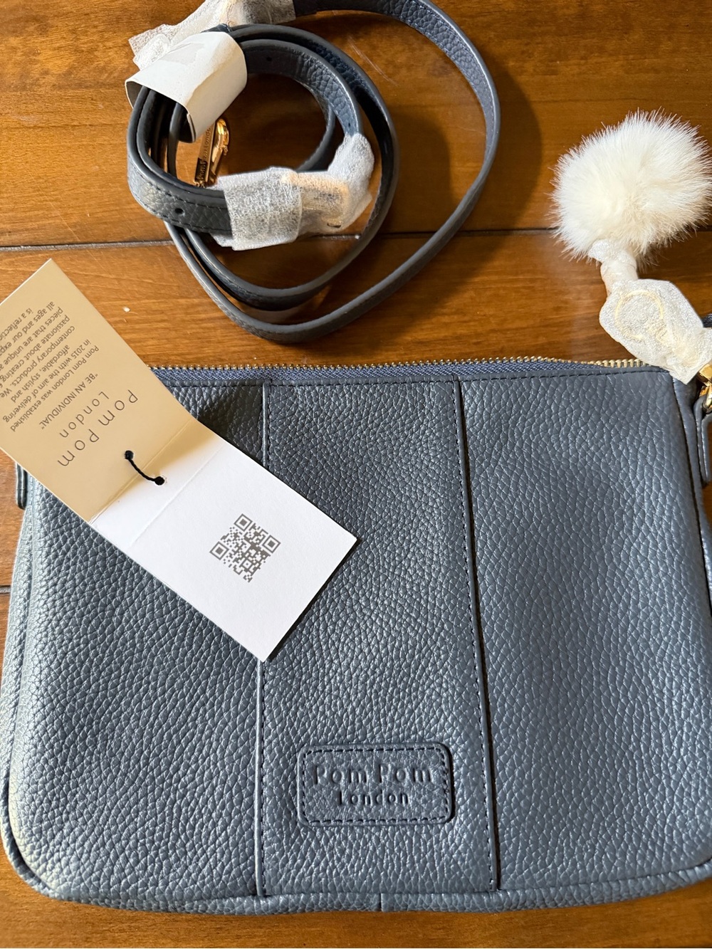 Pom Pom London Slim Crossbody Bag - Slate Blue - Picture 4 of 7